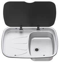 Thetford Argent RH Bowl Sink & Drainer St/St - Blk Glass Lid Thetford Argent RH Bowl Sink & Drainer St/St - Blk Glass Lid