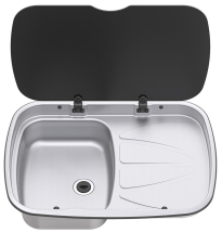 Thetford Argent LH Bowl Sink & Drainer St/St - Blk Glass Lid Thetford Argent LH Bowl Sink & Drainer St/St - Blk Glass Lid