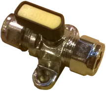 8mm Foot Mounted Compression Ended Ball Valve c/w Yellow Insert