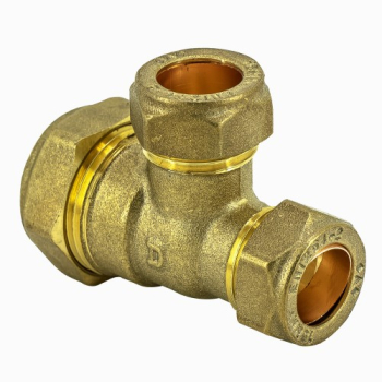 22mm x 15mm x 15mm Unequal Tee Brass Compression Fitting